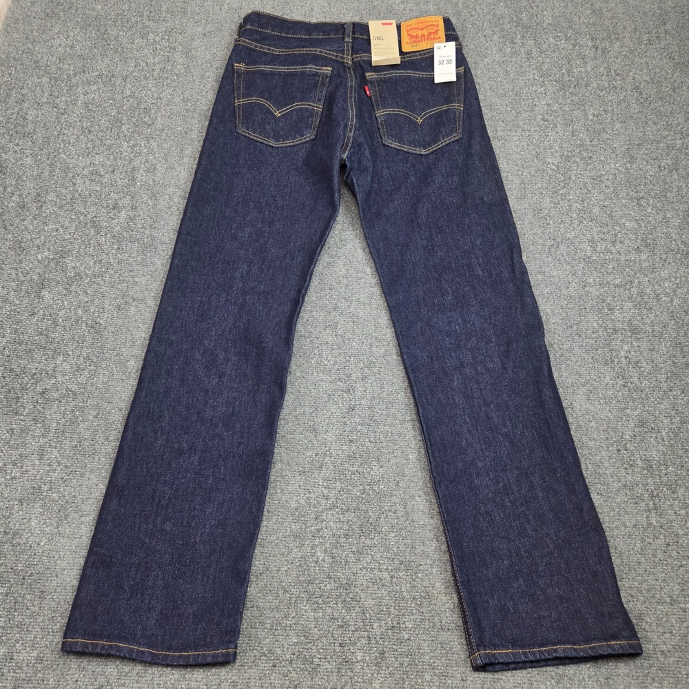 Levis 505 Jeans Mens 32x32 Dark Indigo Regular Fit Straight Leg Deadstock Denim